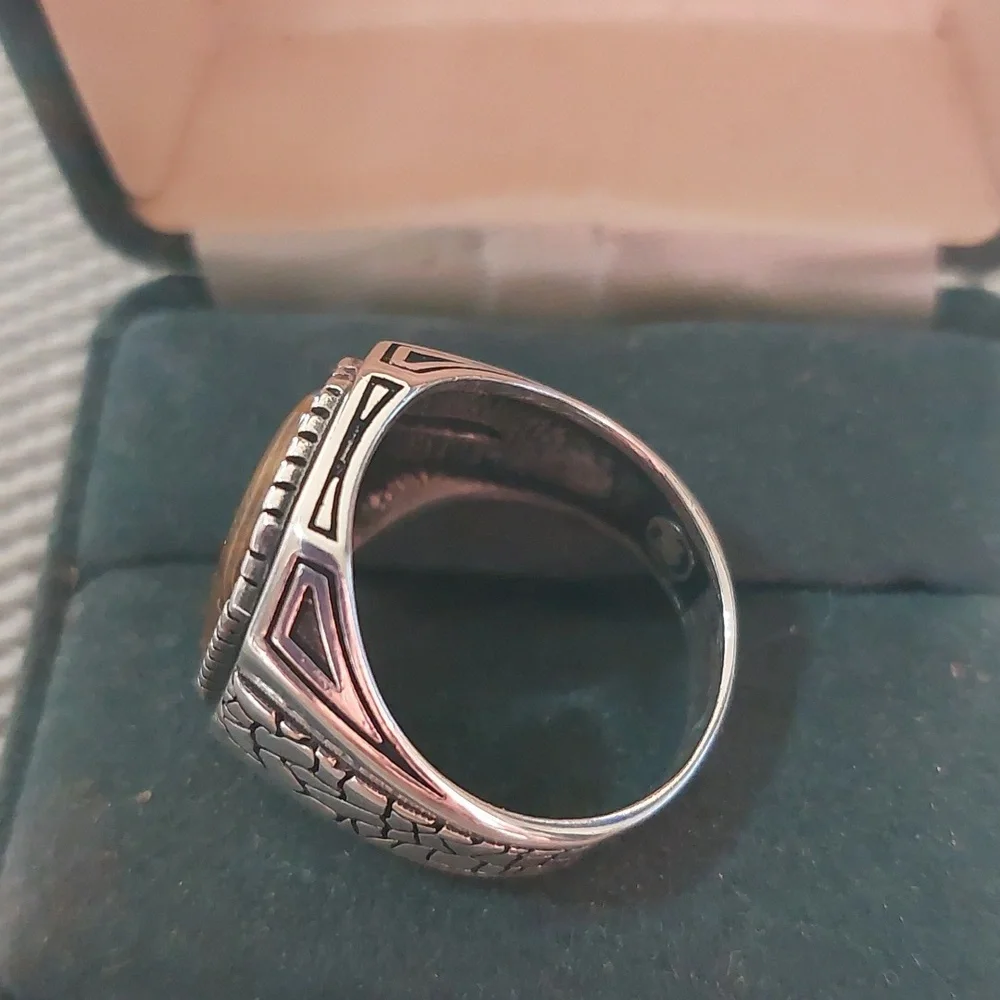 Sterling Silver Men's Tiger Eye Ring sz9 Oxidized
